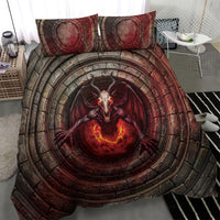 3D Illusion Jersey Devil Halloween Bedding Set Monster Horned Skull Fire Well