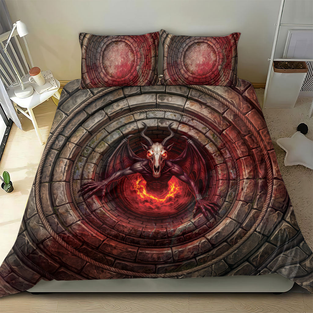 3D Illusion Jersey Devil Halloween Bedding Set Monster Horned Skull Fire Well