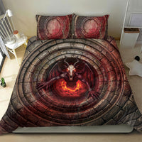 3D Illusion Jersey Devil Halloween Bedding Set Monster Horned Skull Fire Well