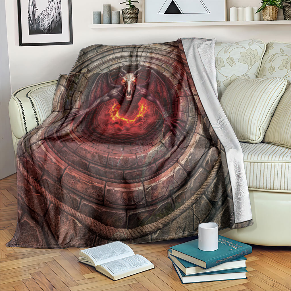 3D Illusion Jersey Devil Halloween Blanket Monster Horned Skull Fire Well