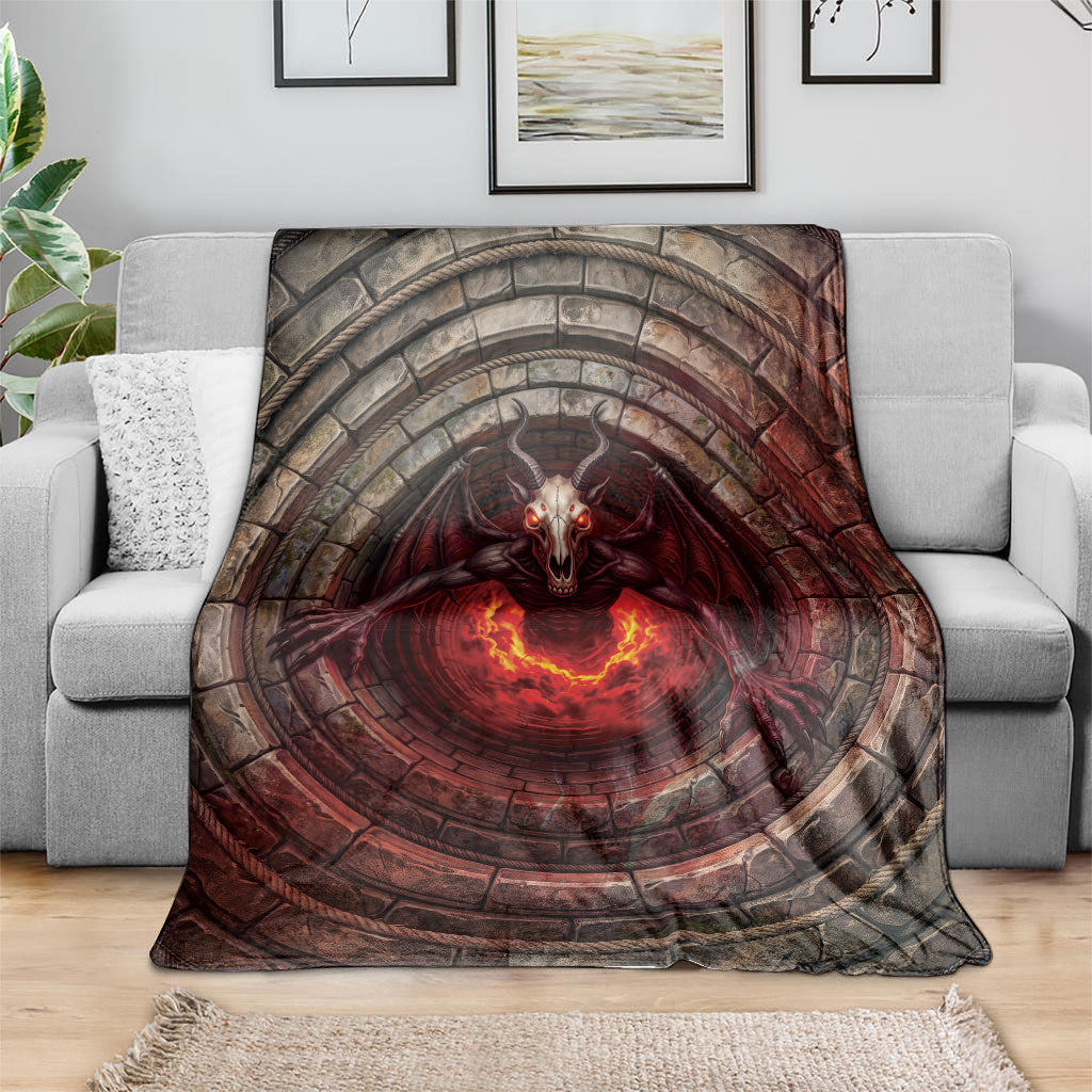 3D Illusion Jersey Devil Halloween Blanket Monster Horned Skull Fire Well