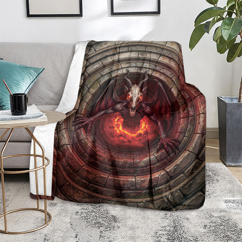 3D Illusion Jersey Devil Halloween Blanket Monster Horned Skull Fire Well