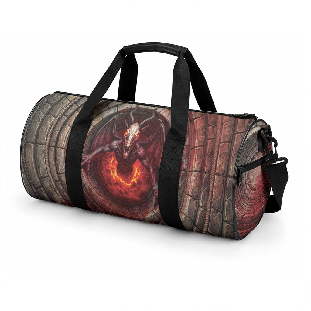 3D Illusion Jersey Devil Halloween Duffle Bag Monster Horned Skull Fire Well