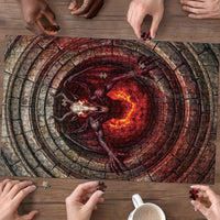3D Illusion Jersey Devil Halloween Puzzle Monster Horned Skull Fire Well