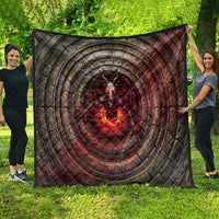 3D Illusion Jersey Devil Halloween Quilt Monster Horned Skull Fire Well
