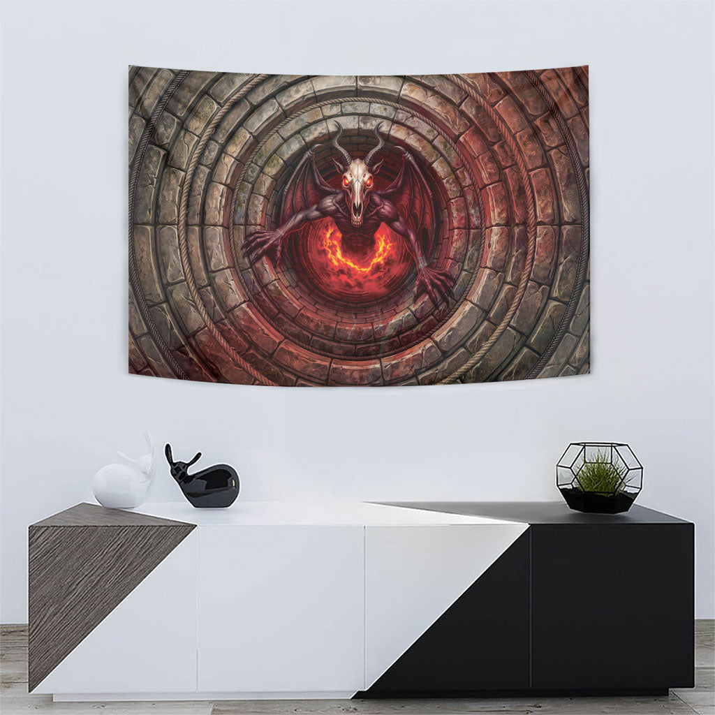 3D Illusion Jersey Devil Halloween Tapestry Monster Horned Skull Fire Well