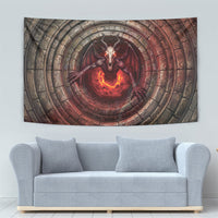 3D Illusion Jersey Devil Halloween Tapestry Monster Horned Skull Fire Well
