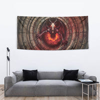 3D Illusion Jersey Devil Halloween Tapestry Monster Horned Skull Fire Well