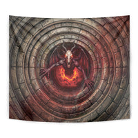 3D Illusion Jersey Devil Halloween Tapestry Monster Horned Skull Fire Well