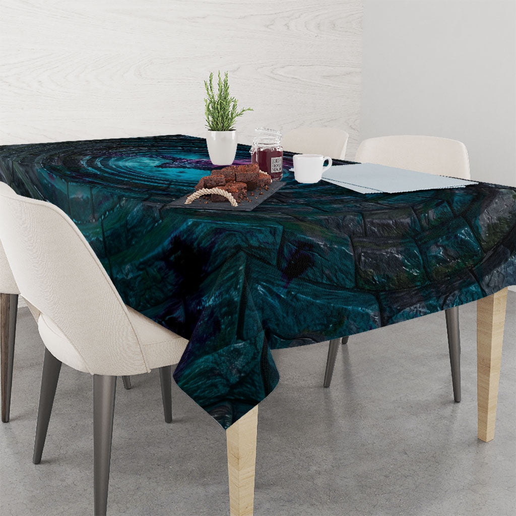 3D Illusion Chupacabra Halloween Tablecloth Monster Glowing Spines Stone Well