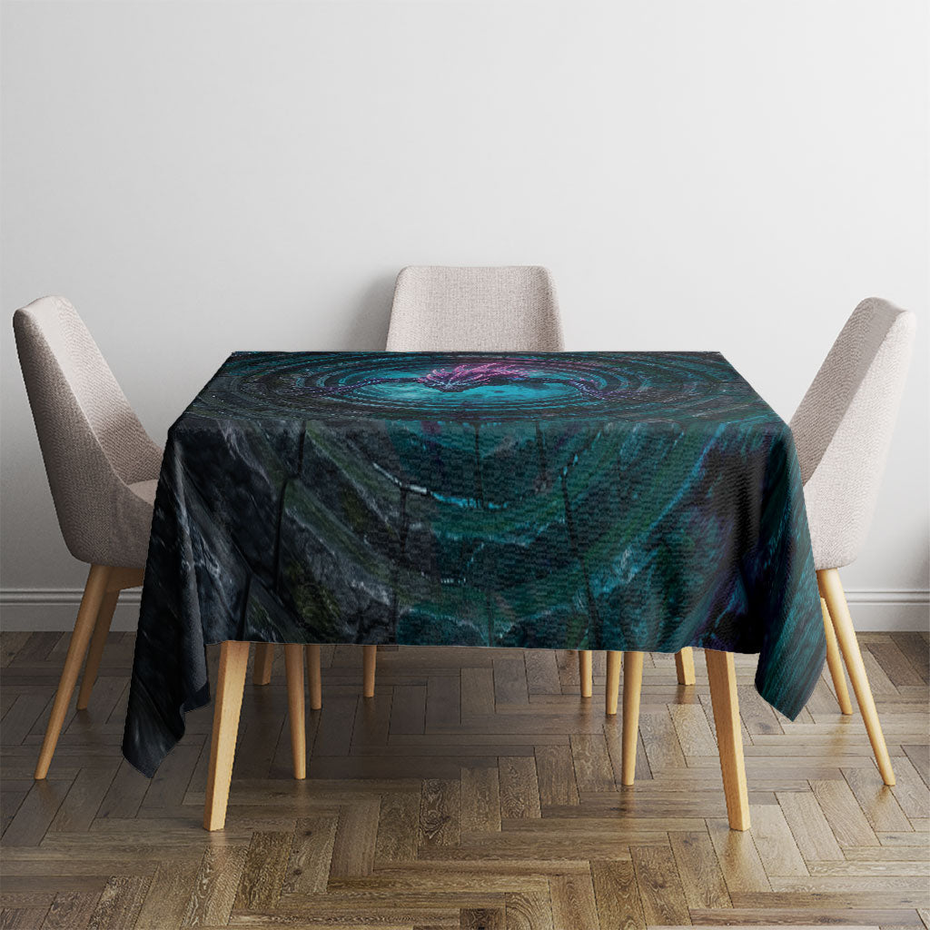 3D Illusion Chupacabra Halloween Tablecloth Monster Glowing Spines Stone Well