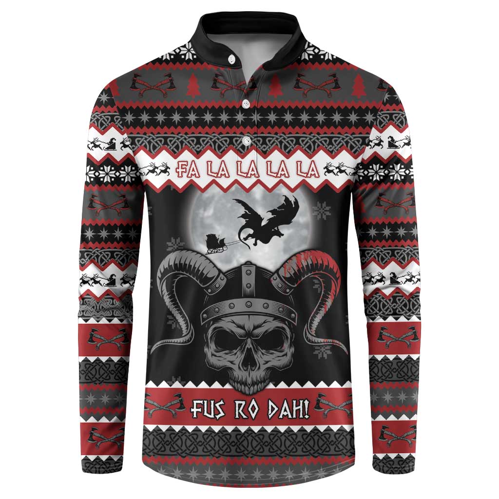 Vikings Christmas Button Sweatshirt Fa La La La Fus Ro Dah - Wonder Print Shop