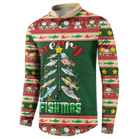 Fishing Christmas Button Sweatshirt Merry Fishmas - Wonder Print Shop