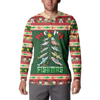 Fishing Christmas Button Sweatshirt Merry Fishmas - Wonder Print Shop