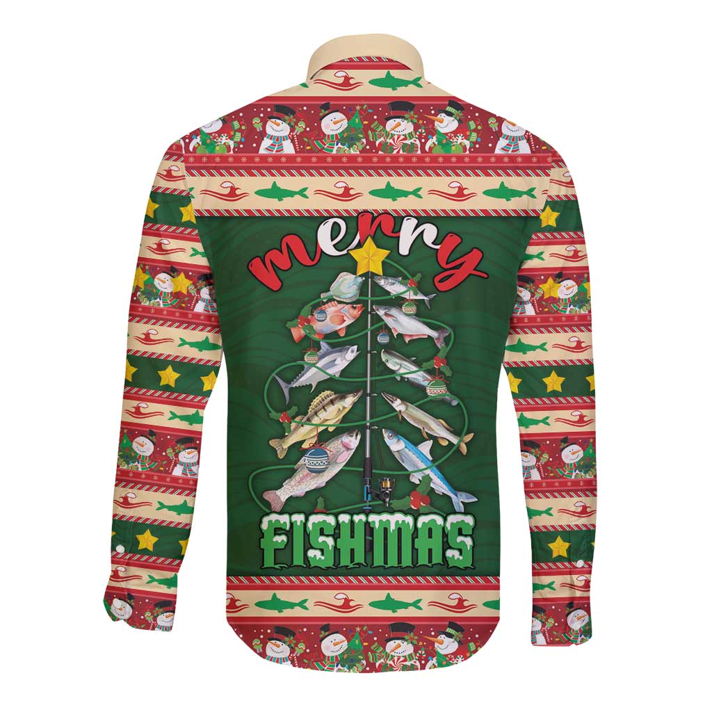 Fishing Christmas Long Sleeve Button Shirt Merry Fishmas - Wonder Print Shop