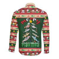 Fishing Christmas Long Sleeve Button Shirt Merry Fishmas - Wonder Print Shop