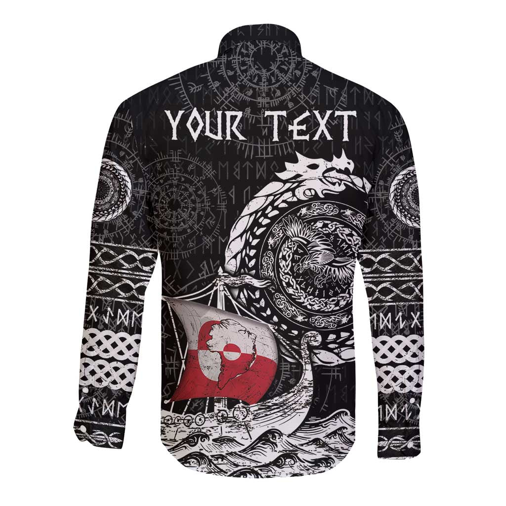 Personalized Viking Greenland Long Sleeve Button Shirt Greenlander Viking Ship