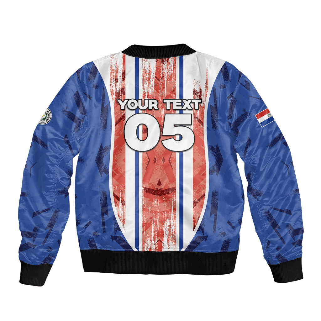 Custom Paraguay Football Bomber Jacket Trophy Grunge Stripes