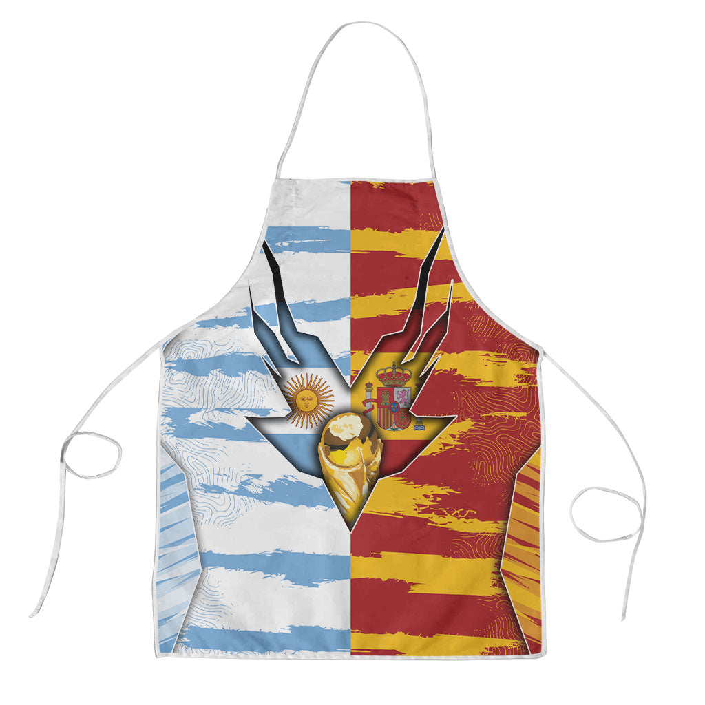 Argentina And Spain Football Apron Split Flag Golden Trophy Grunge