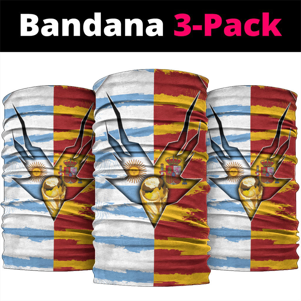 Argentina And Spain Football Neck Gaiter Split Flag Golden Trophy Grunge