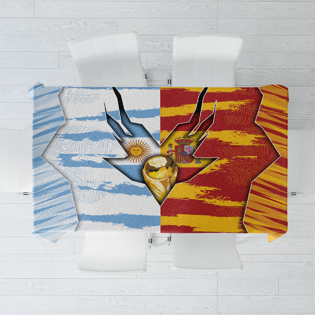 Argentina And Spain Football Tablecloth Split Flag Golden Trophy Grunge