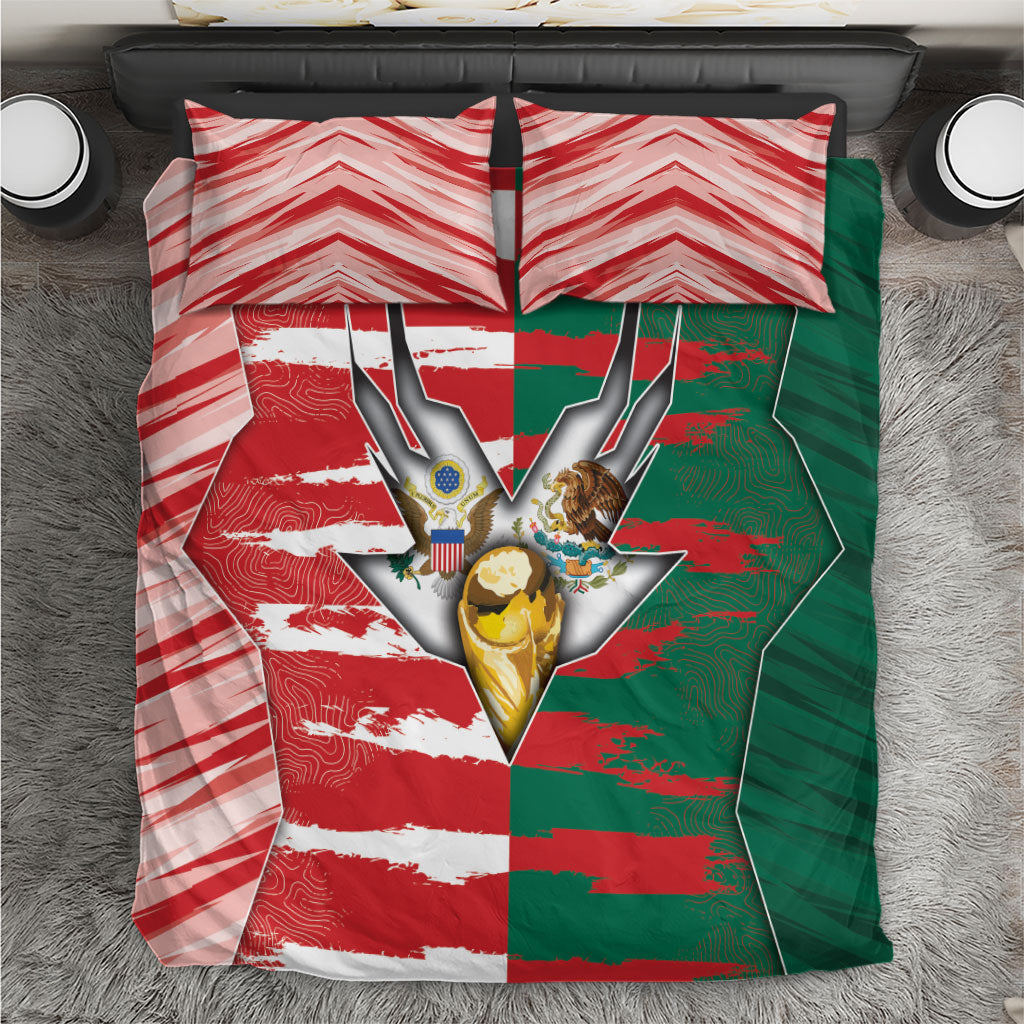 USA And Mexico Football Bedding Set Split Flag Golden Trophy Grunge