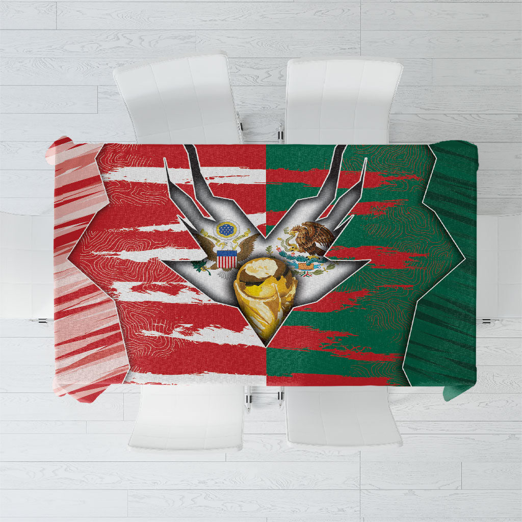 USA And Mexico Football Tablecloth Split Flag Golden Trophy Grunge