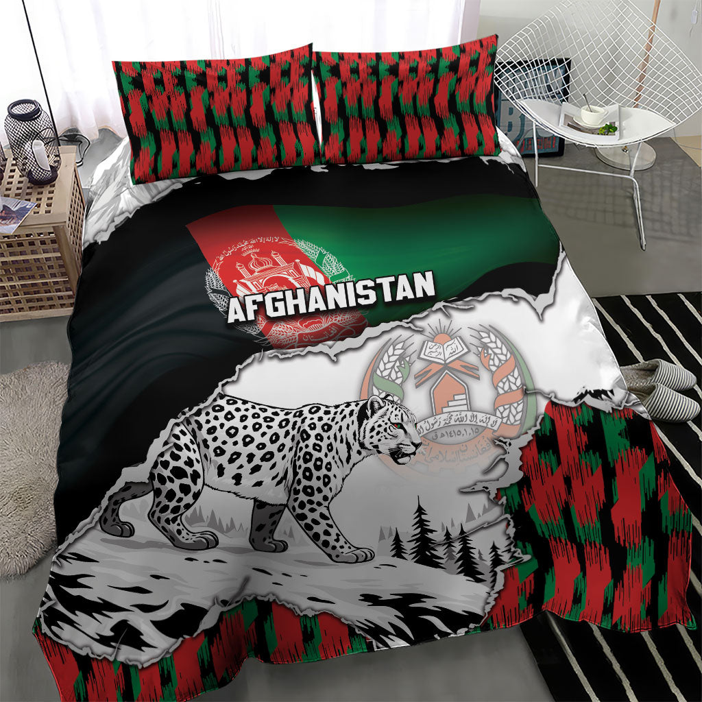 Afghanistan Bedding Set Snow Leopard With Flag Ripped Style