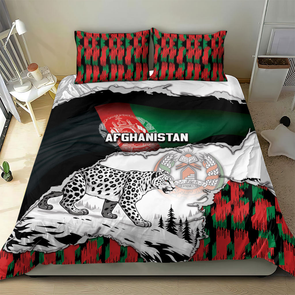 Afghanistan Bedding Set Snow Leopard With Flag Ripped Style