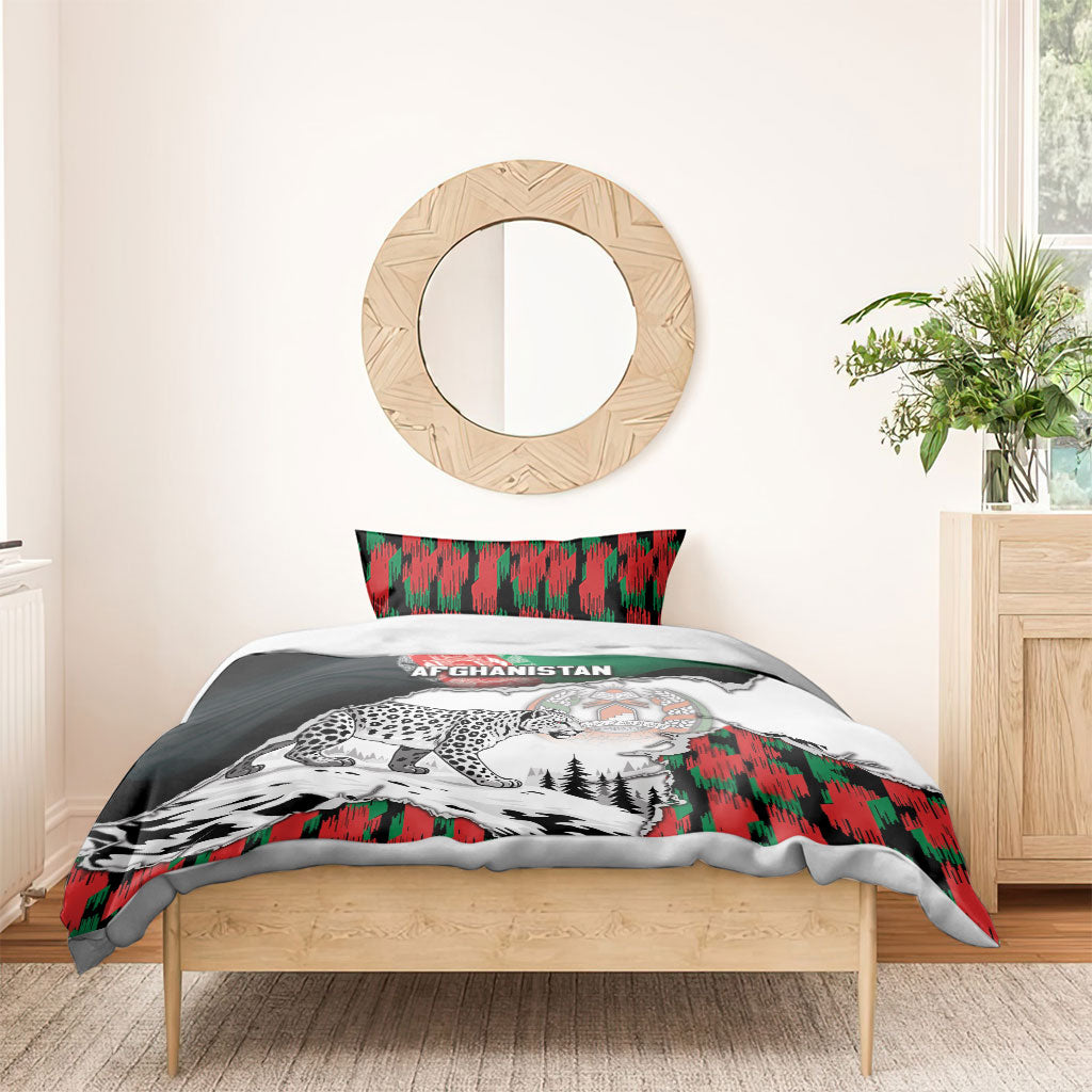 Afghanistan Bedding Set Snow Leopard With Flag Ripped Style