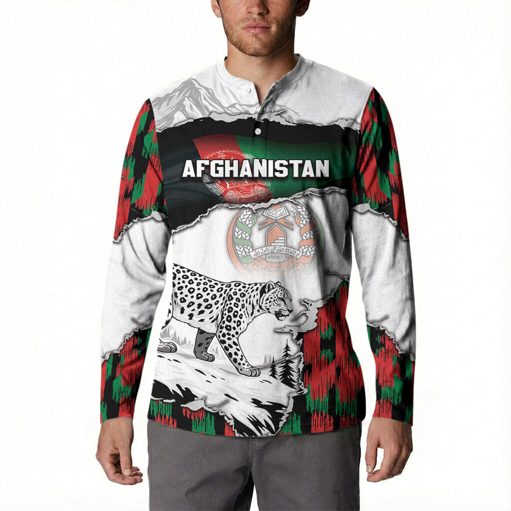 Personalized Afghanistan Button Sweatshirt Snow Leopard With Flag Ripped Style