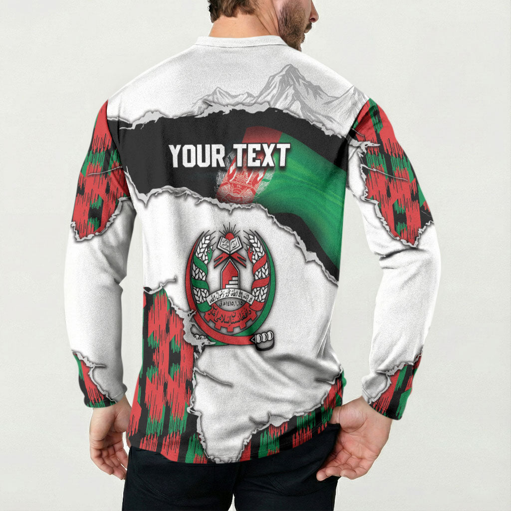 Personalized Afghanistan Button Sweatshirt Snow Leopard With Flag Ripped Style