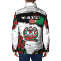 Personalized Afghanistan Padded Jacket Snow Leopard With Flag Ripped Style