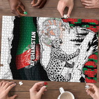 Afghanistan Puzzle Snow Leopard With Flag Ripped Style