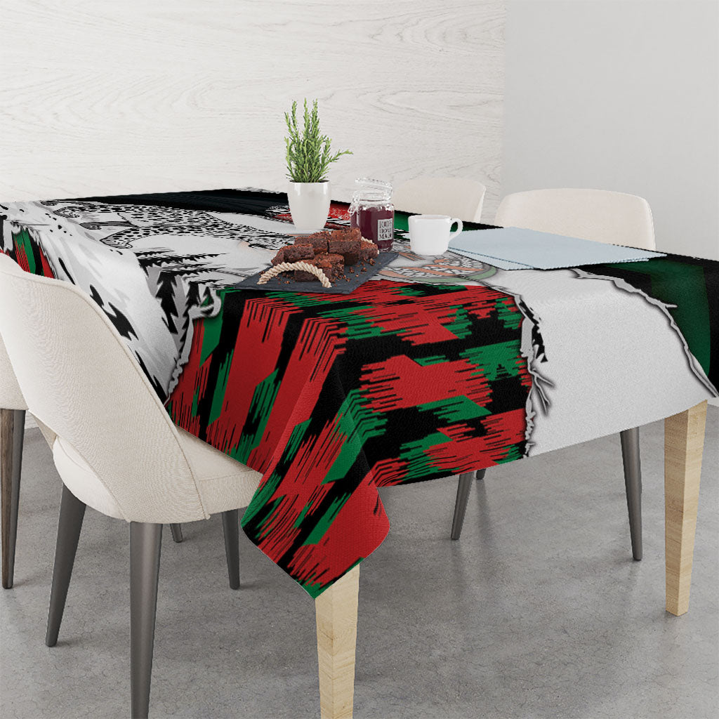 Afghanistan Tablecloth Snow Leopard With Flag Ripped Style