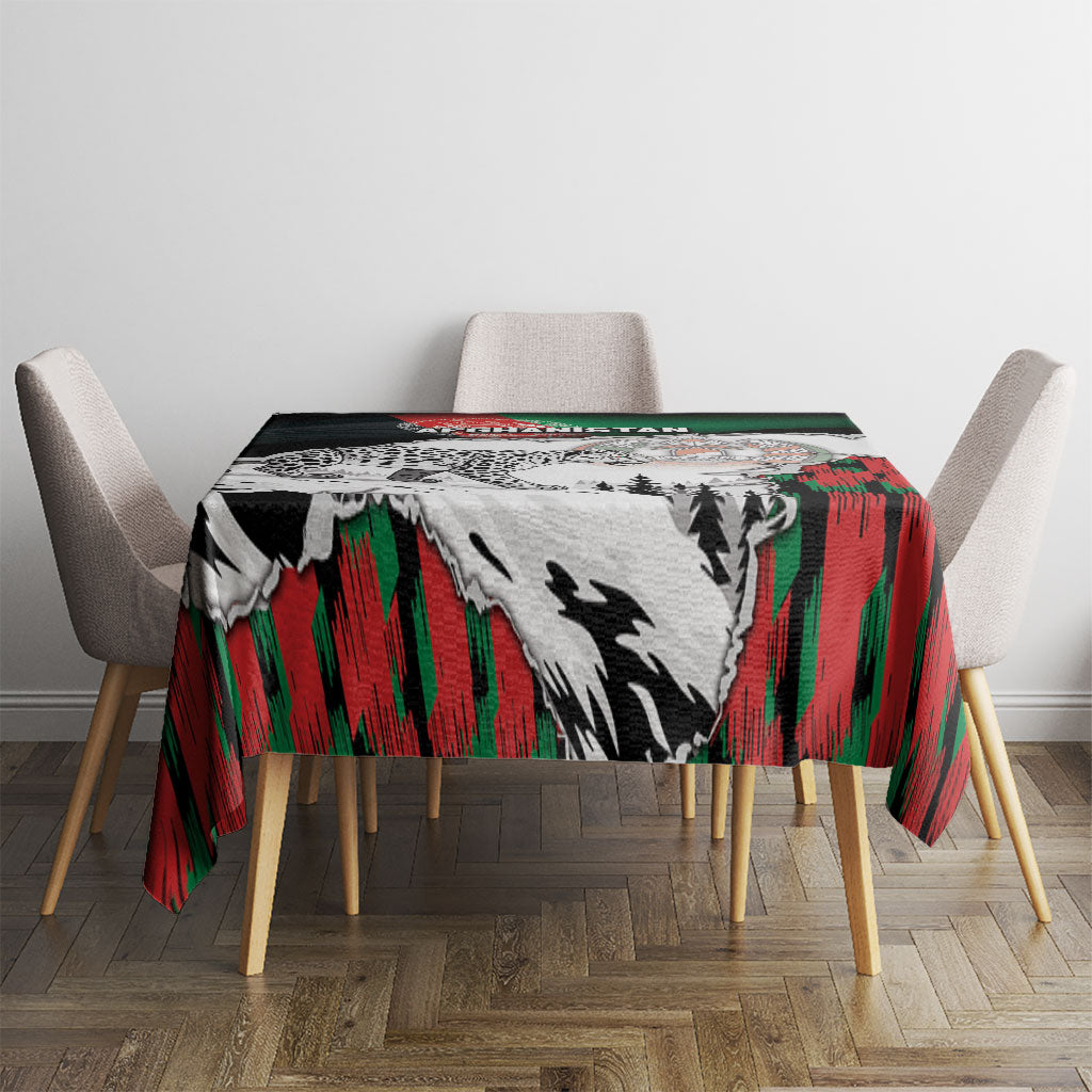 Afghanistan Tablecloth Snow Leopard With Flag Ripped Style
