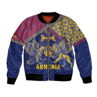 Personalized Armenia Bomber Jacket Golden Eagle And Lion Khachkar