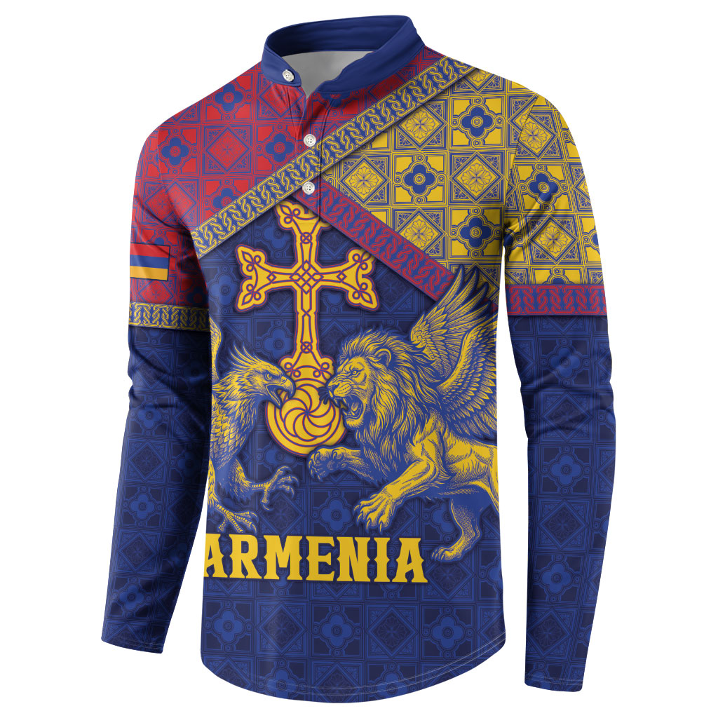 Personalized Armenia Button Sweatshirt Golden Eagle And Lion Khachkar