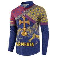 Personalized Armenia Button Sweatshirt Golden Eagle And Lion Khachkar