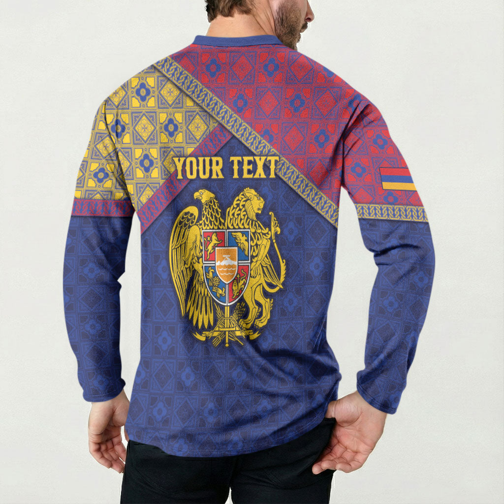 Personalized Armenia Button Sweatshirt Golden Eagle And Lion Khachkar