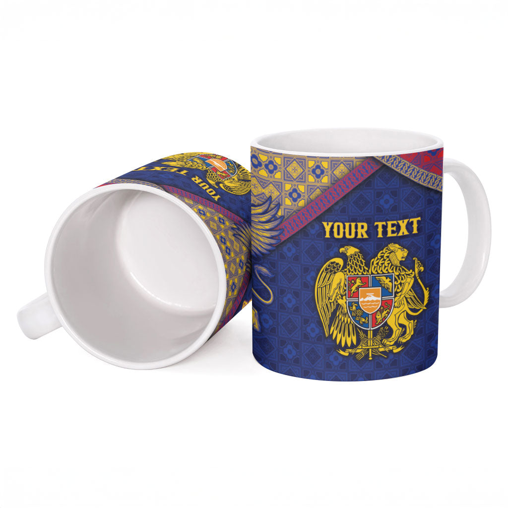 Personalized Armenia Ceramic Mug Golden Eagle And Lion Khachkar