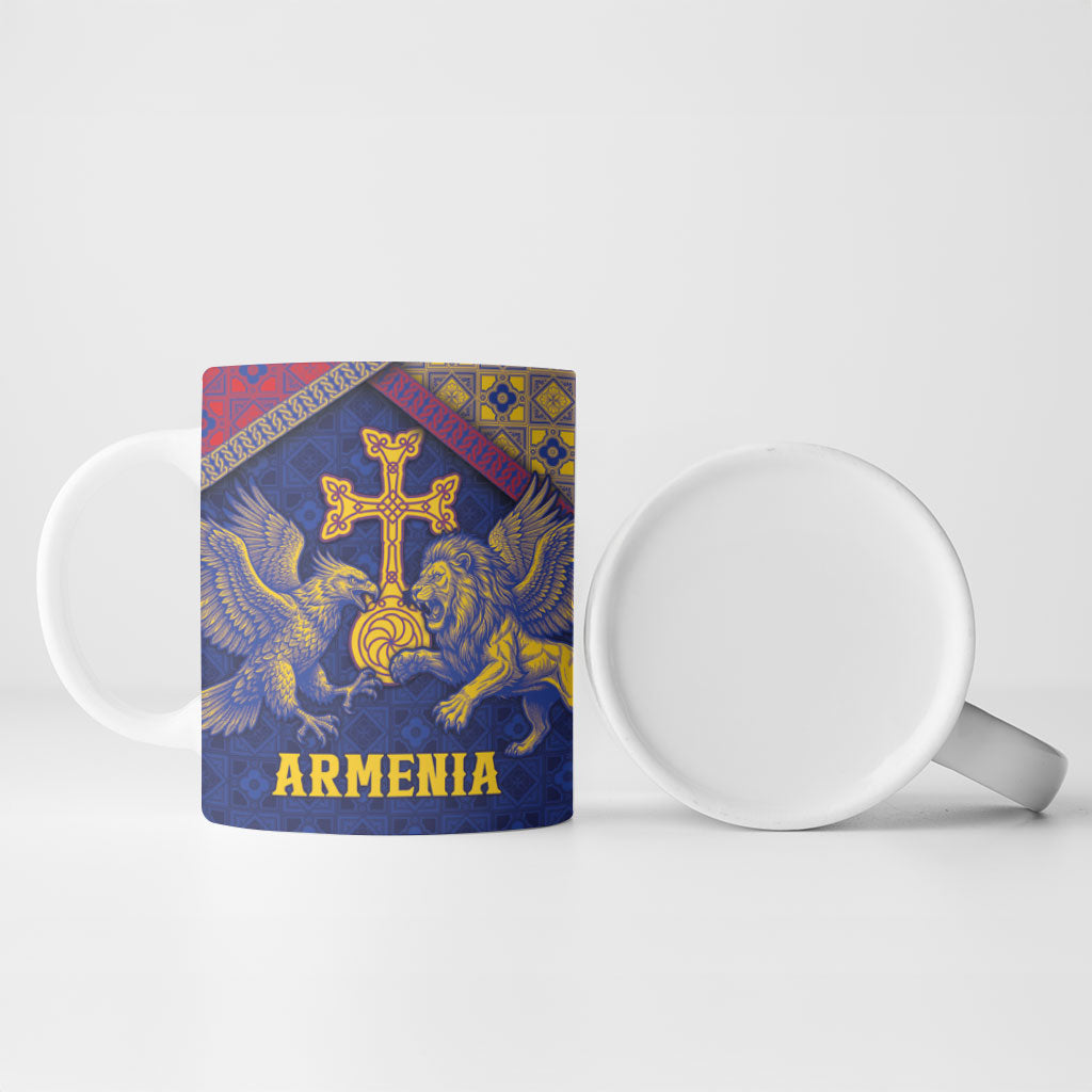 Personalized Armenia Ceramic Mug Golden Eagle And Lion Khachkar