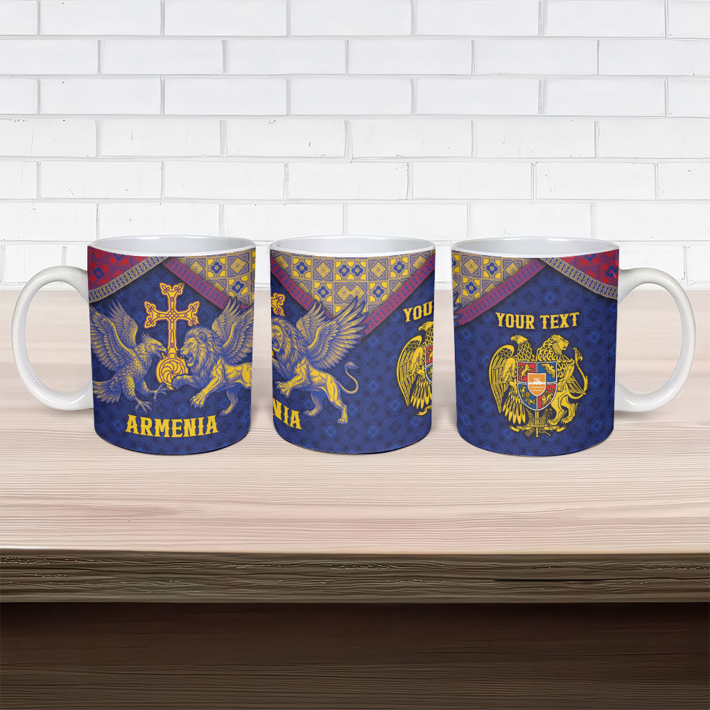 Personalized Armenia Ceramic Mug Golden Eagle And Lion Khachkar