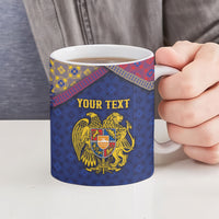 Personalized Armenia Ceramic Mug Golden Eagle And Lion Khachkar