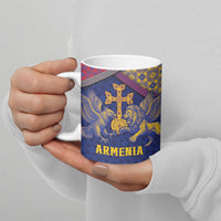 Personalized Armenia Ceramic Mug Golden Eagle And Lion Khachkar