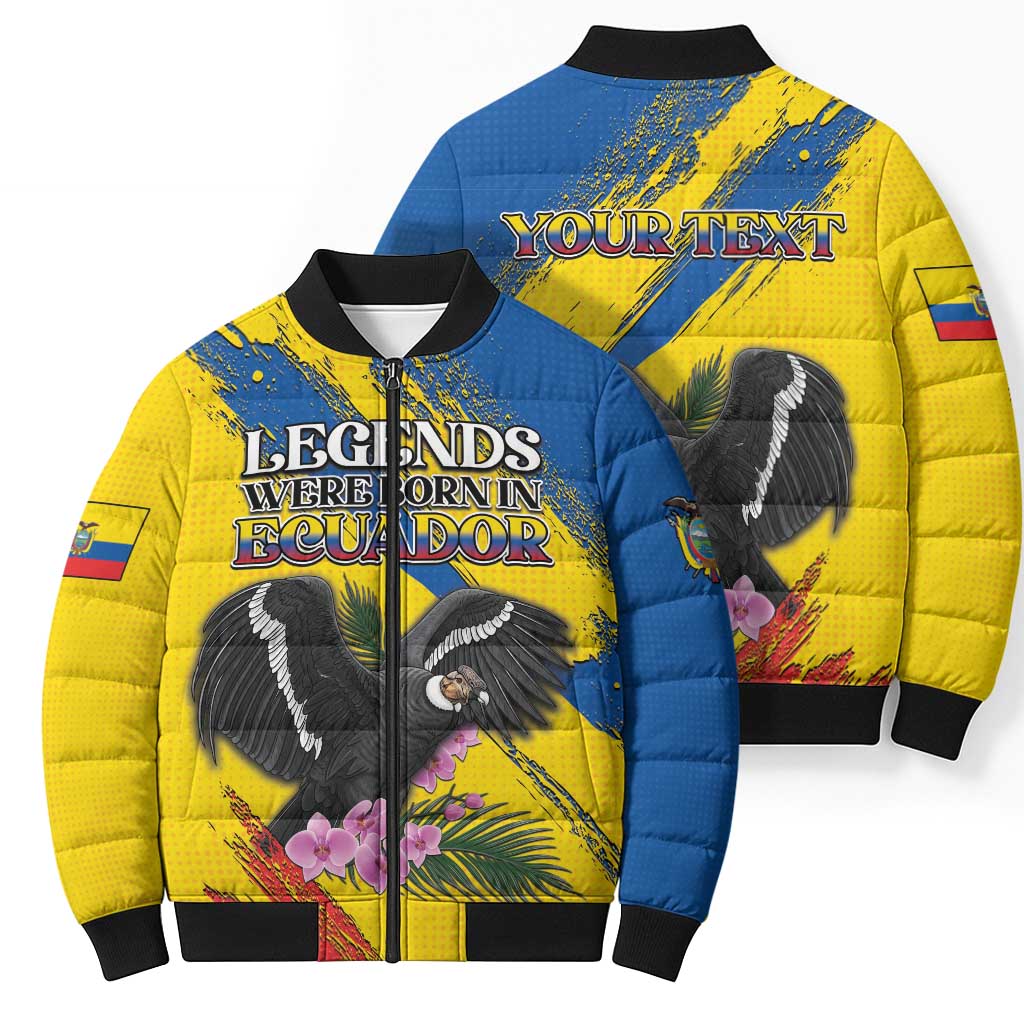 Personalized Ecuador Bomber Puffer Jacket Andean Condor With Phalaenopsis Orchid - Wonder Print Shop