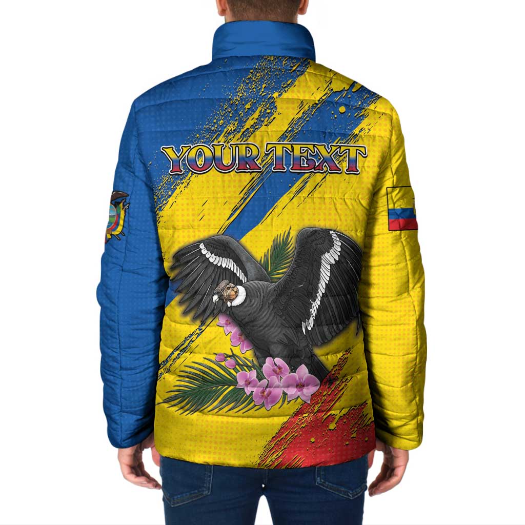 Personalized Ecuador Padded Jacket Andean Condor With Phalaenopsis Orchid - Wonder Print Shop