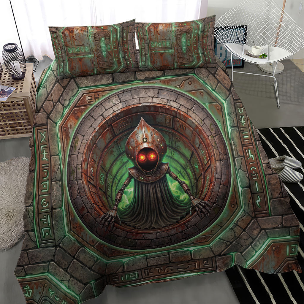 3D Illusion Flatwoods Monster Halloween Bedding Set Braxton Cryptid Rusty Stone Portal