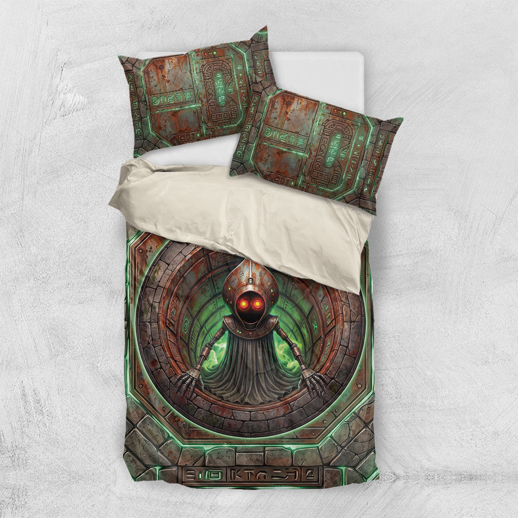 3D Illusion Flatwoods Monster Halloween Bedding Set Braxton Cryptid Rusty Stone Portal
