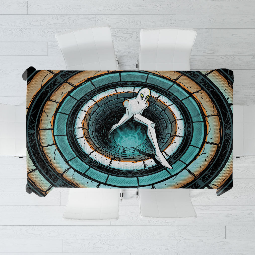 3D Illusion Fresno Nightcrawler Halloween Tablecloth California Cryptid Comic Style Stone Abyss